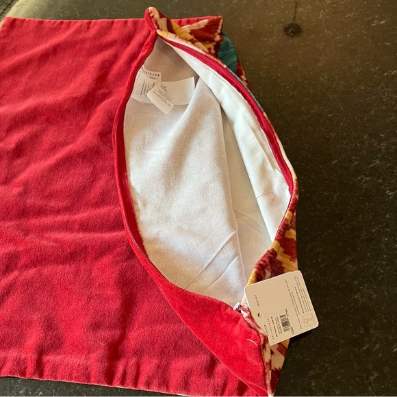 New Pottery Barn Zoey Printed Pillow Cover, Red Ikat Velvet, Bright Holiday, 18" - Picture 3 of 11